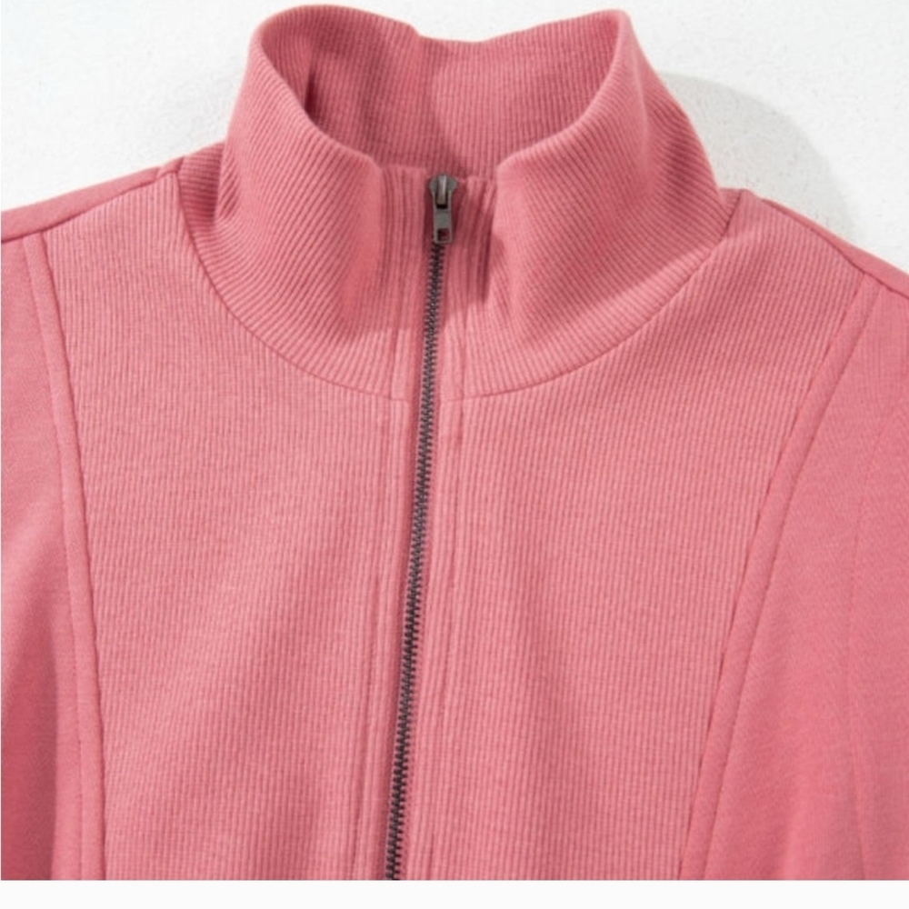 Casual Pink Zipped Polo Collar Drawstring Mini Dress S-M-L - Picture 8 of 10